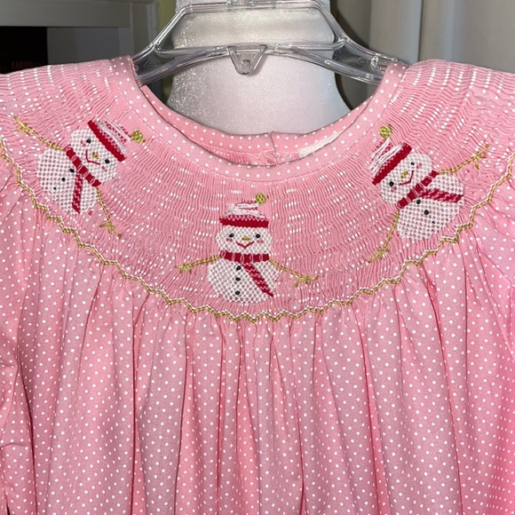 Girls Matching Boutique Christmas Snowman Long Sleeve Smocked Dress Size 6 - Picture 4 of 10